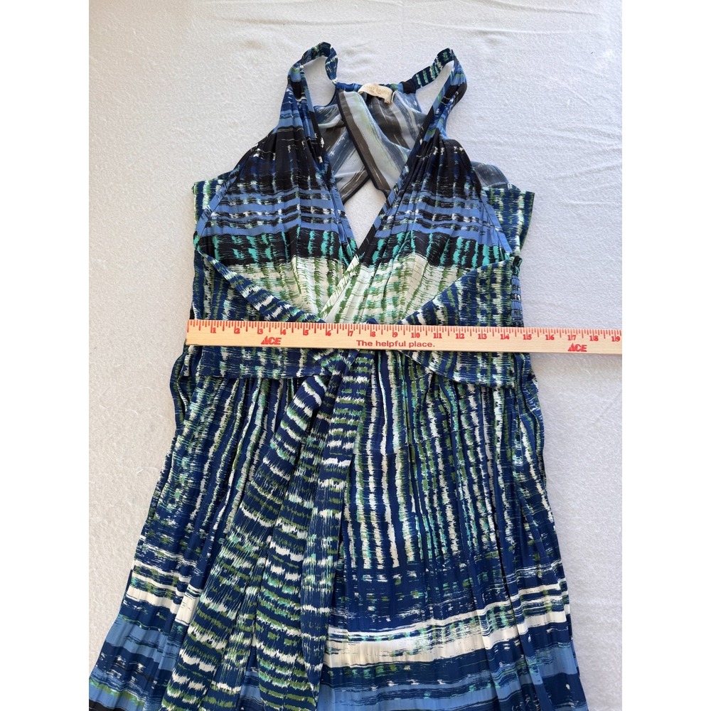 Ramy Brook Blue Green Watercolor Halter Midi Wrap Tie‎ Waist Dress Medium - Picture 7 of 12